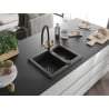 Mexen Carlos 1.5-compartment granite sink with a kitchen mixer tap Duo, Black/ silver metallic - 6518-73-671701-57-B