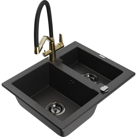 Mexen Carlos 1.5-compartment granite sink with a kitchen mixer tap Duo, Black/ silver metallic - 6518-73-671701-57-B