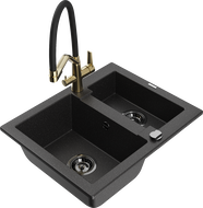 Mexen Carlos 1.5-bowl granite sink with Duo kitchen faucet, black/silver metallic - 6518-73-671701-57-B