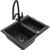 Mexen Carlos 1.5-bowl granite sink with Duo kitchen faucet, black/silver metallic - 6518-73-671701-70-B