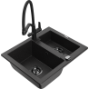 Mexen Carlos 1.5-compartment granite sink with a kitchen mixer tap Duo, Black/ silver metallic - 6518-73-671701-70-B