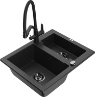 Mexen Carlos granite sink 1.5-bowl with Duo kitchen tap, black/silver metallic - 6518-73-671701-70-B