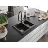 Mexen Carlos 1.5-bowl granite sink with Duo kitchen tap, black/gold metallic - 6518-75-671701-07