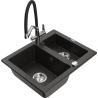 Mexen Carlos 1.5-compartment granite sink with a kitchen mixer tap Duo, Black/ gold metallic - 6518-75-671701-07