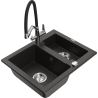 Mexen Carlos granite sink 1.5-bowl with Duo kitchen faucet, black/gold metallic - 6518-75-671701-07