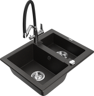 Mexen Carlos 1.5-compartment granite sink with a kitchen mixer tap Duo, Black/ gold metallic - 6518-75-671701-07