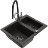 Mexen Carlos granite sink 1.5-bowl with Duo kitchen tap, black/gold metallic - 6518-75-671701-07-B