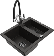 Mexen Carlos granite sink 1.5-bowl with Duo kitchen tap, black/gold metallic - 6518-75-671701-07-B