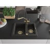 Mexen Carlos 1.5-compartment granite sink with a kitchen mixer tap Duo, Black/ gold metallic - 6518-75-671701-57-G