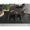 Mexen Carlos 1.5-bowl granite sink with Duo kitchen faucet, black/golden metallic - 6518-75-671701-57-B