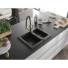 Mexen Carlos 1.5-bowl granite sink with Duo kitchen faucet, black/golden metallic - 6518-75-671701-57-B