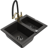 Mexen Carlos 1.5-bowl granite sink with Duo kitchen faucet, black/gold metallic - 6518-75-671701-57-B