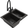 Mexen Carlos granite kitchen sink 1.5-bowl with Duo kitchen faucet, black/gold metallic - 6518-75-671701-70-B