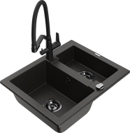 Mexen Carlos granite sink 1.5-bowl with Duo kitchen faucet, black/gold metallic - 6518-75-671701-70-B