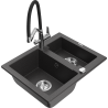 Mexen Carlos granit sink 1.5-bowl with Duo kitchen faucet, black speckled - 6518-76-671701-07