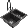 Mexen Carlos granite kitchen sink 1.5-bowl with Duo faucet, black speckled - 6518-76-671701-07