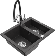 Mexen Carlos granit sink 1.5-bowl with Duo kitchen faucet, black speckled - 6518-76-671701-07