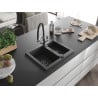 Mexen Carlos 1.5-bowl granite kitchen sink with Duo tap, black speckled - 6518-76-671701-07-B