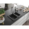 Mexen Carlos 1.5-bowl granite sink with Duo kitchen faucet, black speckled - 6518-76-671701-07-B