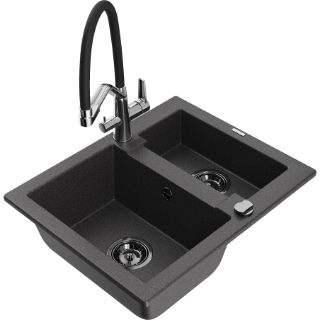 Mexen Carlos 1.5-bowl granite kitchen sink with Duo tap, black speckled - 6518-76-671701-07-B