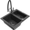 Mexen Carlos 1.5-bowl granite sink with Duo kitchen faucet, black speckled - 6518-76-671701-07-B