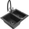 Mexen Carlos granite sink 1.5-compartment with Duo kitchen faucet, black speckled - 6518-76-671701-07-B