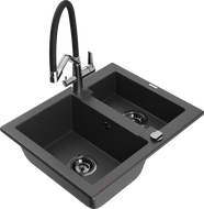Mexen Carlos 1.5-compartment granite sink with a kitchen mixer tap Duo, Spotted black - 6518-76-671701-07-B