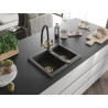 Mexen Carlos granite sink 1.5-bowl with Duo kitchen faucet, black speckled - 6518-76-671701-57-G