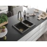Mexen Carlos granite sink 1.5-bowl with Duo kitchen tap, black speckled - 6518-76-671701-57-G
