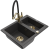 Mexen Carlos granite sink 1.5-bowl with Duo kitchen tap, black speckled - 6518-76-671701-57-G