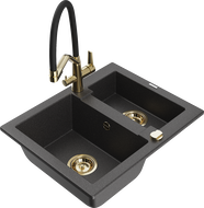 Mexen Carlos granite sink 1.5-bowl with Duo kitchen faucet, black speckled - 6518-76-671701-57-G