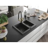 Mexen Carlos granite sink 1.5-bowl with kitchen tap Duo, black speckled - 6518-76-671701-57-B