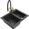 Mexen Carlos granite sink 1.5-bowl with Duo kitchen tap, black speckled - 6518-76-671701-57-B