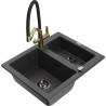 Mexen Carlos granite sink 1.5-bowl with kitchen tap Duo, black speckled - 6518-76-671701-57-B