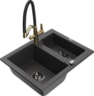 Mexen Carlos 1.5-Bowl Granite Sink with Duo Kitchen Faucet, Speckled Black - 6518-76-671701-57-B