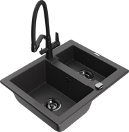 Mexen Carlos 1.5-bowl granite sink with Duo kitchen faucet, black speckled - 6518-76-671701-70-B