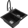 Mexen Carlos 1.5-bowl granite sink with Duo kitchen faucet, black - 6518-77-671701-07