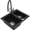 Mexen Carlos granite sink 1.5-bowl with Duo kitchen tap, black - 6518-77-671701-07