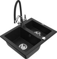 Mexen Carlos 1.5-compartment granite sink with a kitchen mixer tap Duo, Black - 6518-77-671701-07