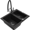 Mexen Carlos 1.5-bowl granite kitchen sink with Duo tap, black - 6518-77-671701-07-B