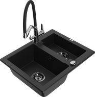 Mexen Carlos granite sink 1.5-bowl with Duo kitchen faucet, black - 6518-77-671701-07-B