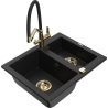 Mexen Carlos granite sink 1.5-bowl with Duo kitchen faucet, black - 6518-77-671701-57-G