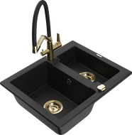 Mexen Carlos granite sink 1.5-bowl with Duo kitchen faucet, black - 6518-77-671701-57-G