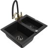 Mexen Carlos granite kitchen sink 1.5-bowl with Duo kitchen faucet, black - 6518-77-671701-57-B