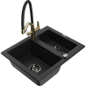 Mexen Carlos granite sink 1.5-bowl with Duo kitchen faucet, black - 6518-77-671701-57-B