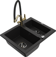 Mexen Carlos granite kitchen sink 1.5-bowl with Duo kitchen faucet, black - 6518-77-671701-57-B