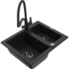 Mexen Carlos granite sink 1.5-compartment with Duo kitchen faucet, black - 6518-77-671701-70-B