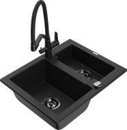 Mexen Carlos granite sink 1.5-compartment with Duo kitchen faucet, black - 6518-77-671701-70-B