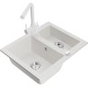Mexen Carlos 1.5-bowl granite sink with Duero kitchen faucet, white - 6518-20-671600-20