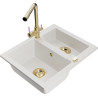 Mexen Carlos 1.5-bowl granite sink with Duero kitchen faucet, white - 6518-20-671600-50
